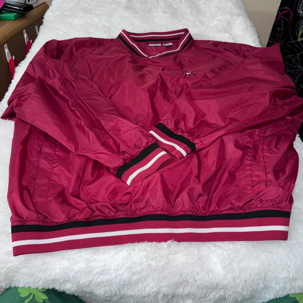 Vintage Jet‎ Z's Pullover Windbreaker Jacket Red White Black Trim 2XL